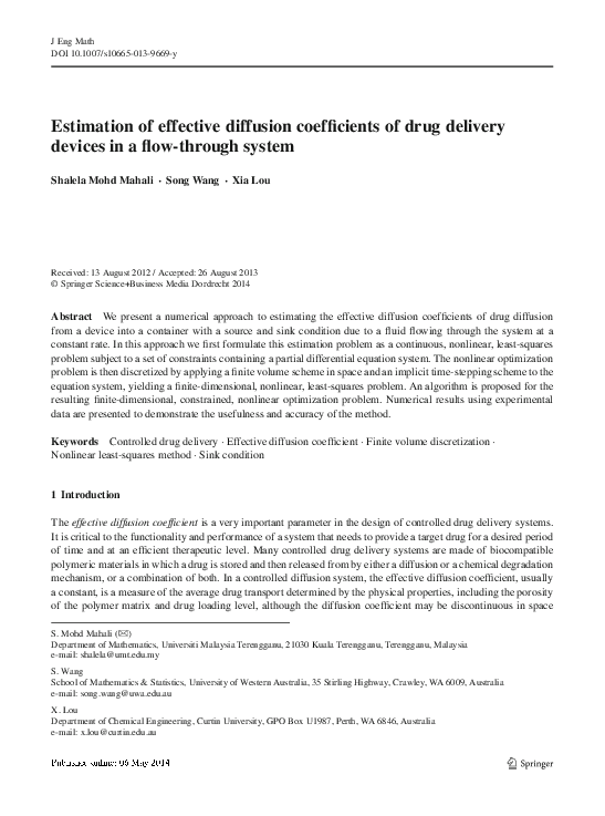 (PDF) Estimation of effective diffusion coefficient and its effect on ...