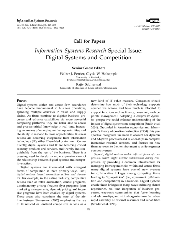 (PDF) Information Systems Research Special Issue: Flexible and ...