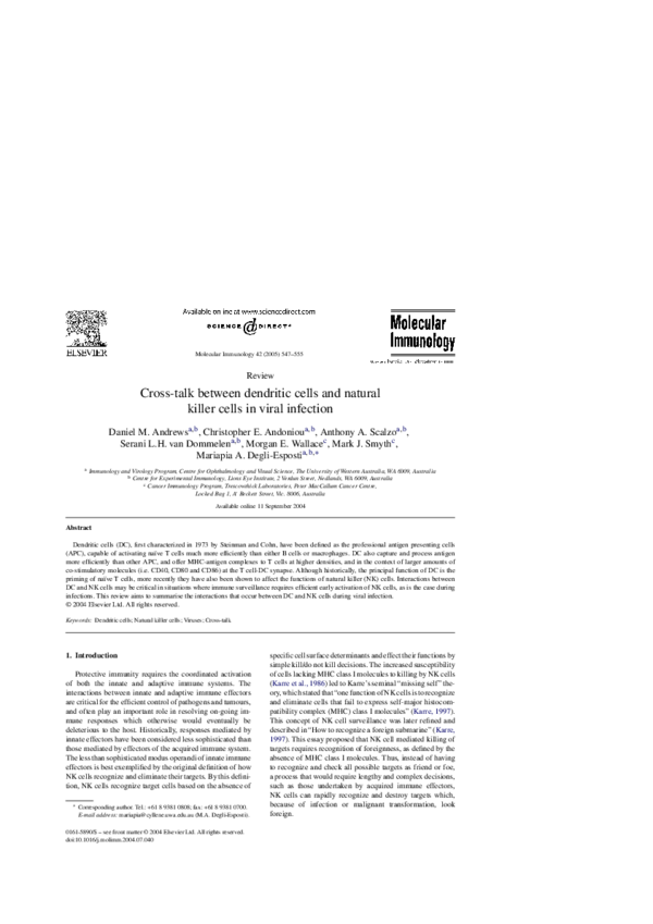 (PDF) Cross-talk between dendritic cells and natural killer cells in ...