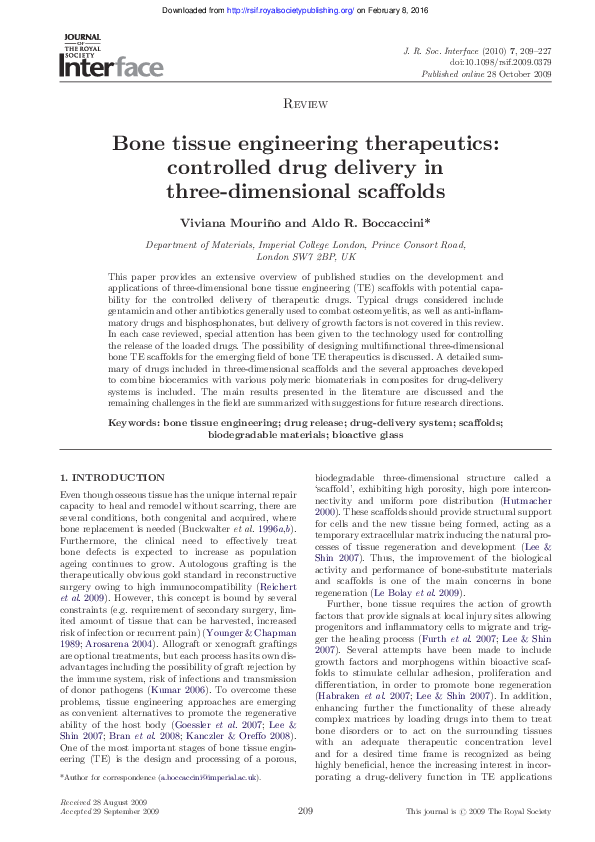(PDF) Bone tissue engineering therapeutics: controlled drug delivery in ...