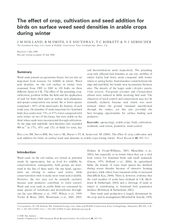 (PDF) The effect of crop, cultivation and seed addition for birds on ...