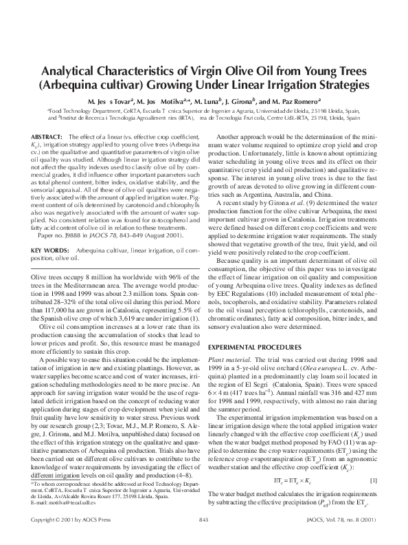 (PDF) Analytical characteristics of virgin olive oil from young trees ...