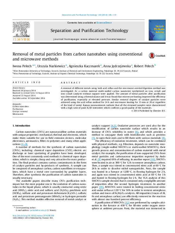 (PDF) Removal of metal particles from carbon nanotubes using ...