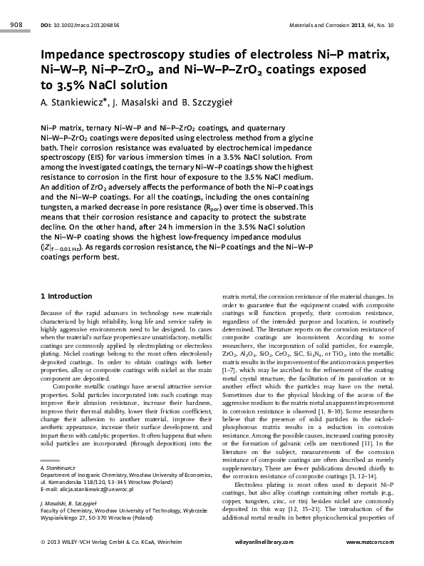 (PDF) Impedance spectroscopy studies of electroless Ni – P matrix , Ni ...