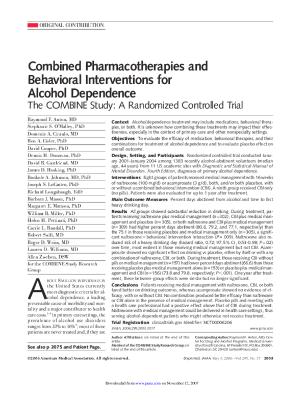 (PDF) Combined pharmacotherapies and behavioral interventions for