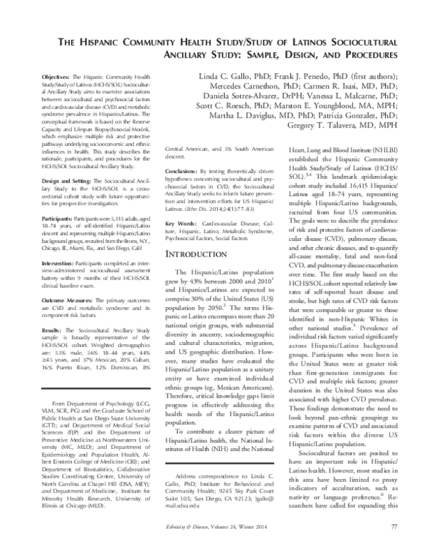 (PDF) The Hispanic Community Health Study/Study of Latinos