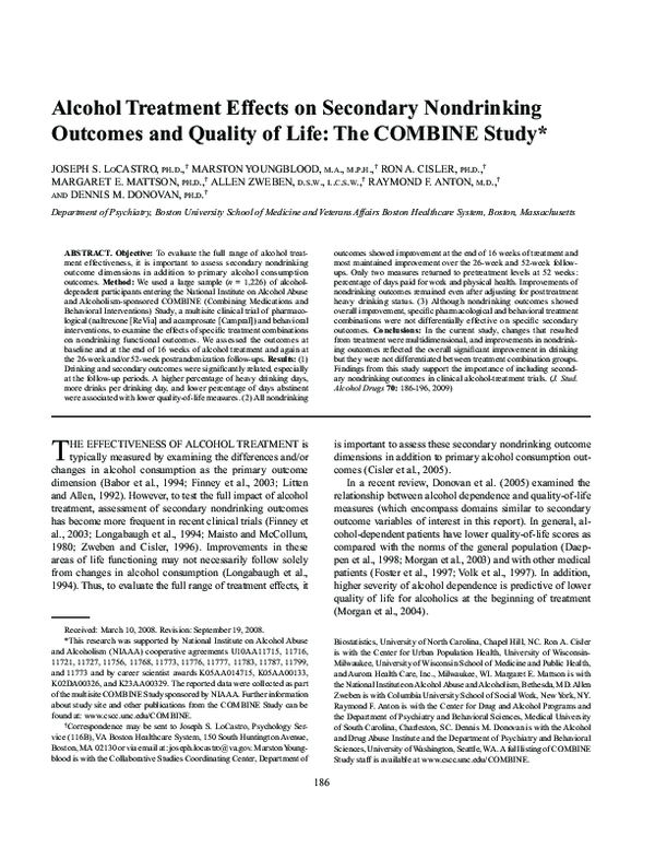 (PDF) Alcohol treatment effects on secondary nondrinking and