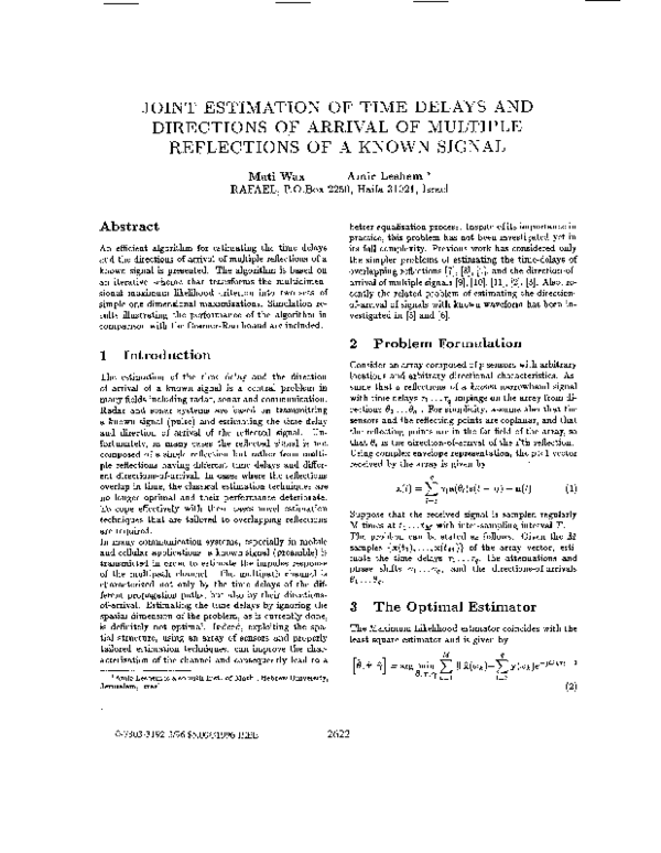 (PDF) Joint estimation of time delays and directions of arrival of ...