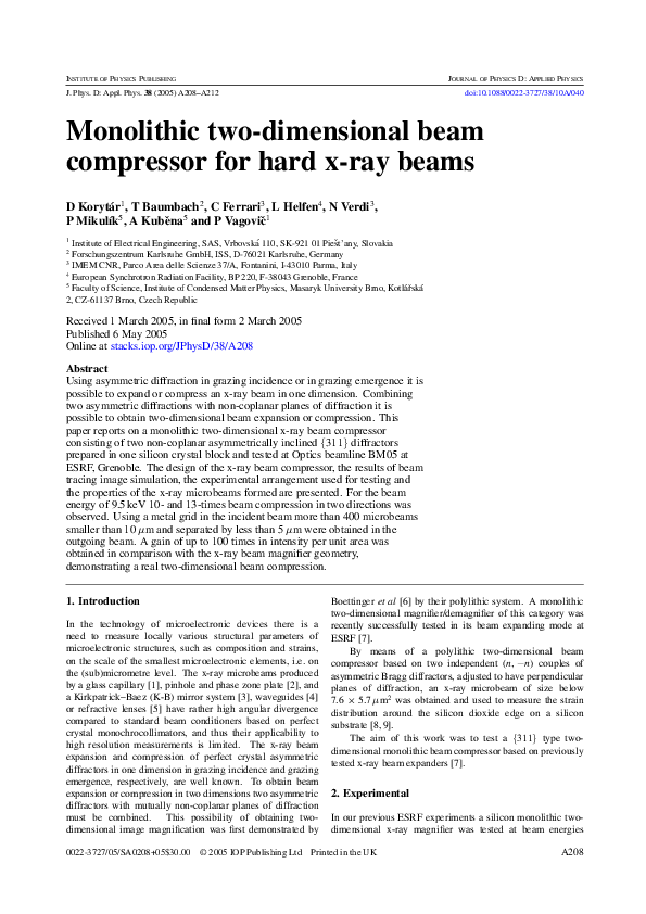 (PDF) Monolithic two-dimensional beam compressor for hard x-ray beams