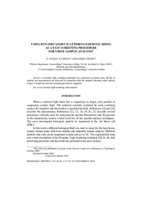 (PDF) USING DYNAMIC LIGHT SCATTERING PARTICLE SIZING AS A FAST ...