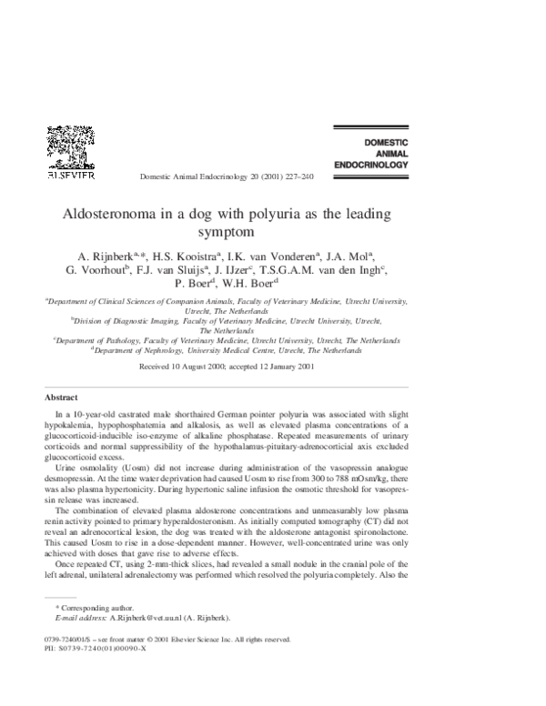 (PDF) Aldosteronoma in a dog with polyuria as the leading symptom