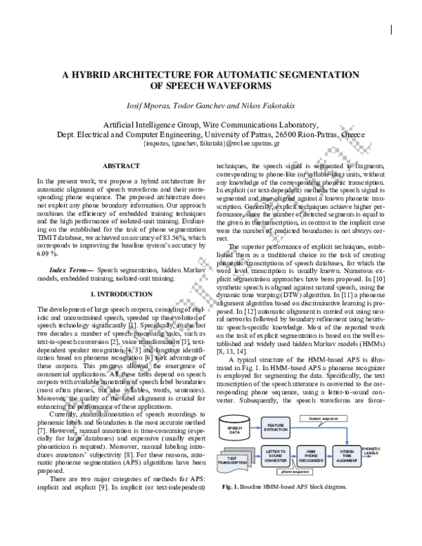 (PDF) A hybrid architecture for automatic segmentation of speech waveforms