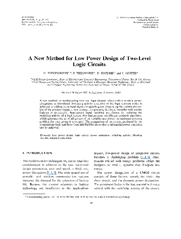 (PDF) A New Method for Low Power Design of Two-Level Logic Circuits