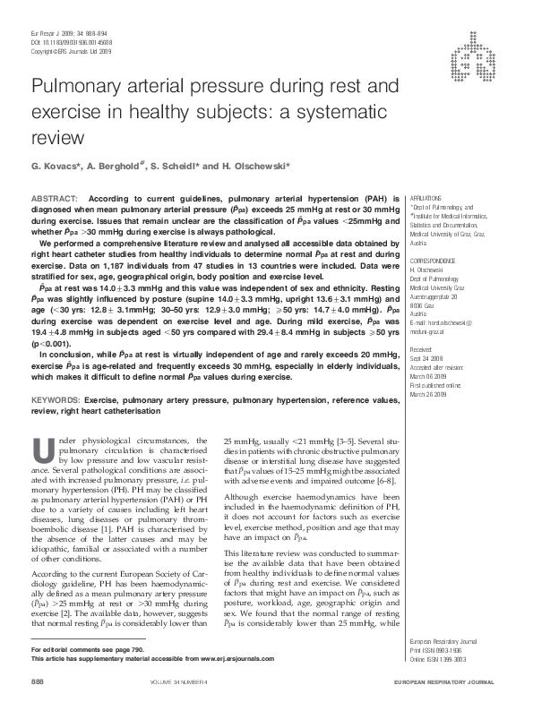 (PDF) Pulmonary arterial pressure during rest and exercise in healthy ...