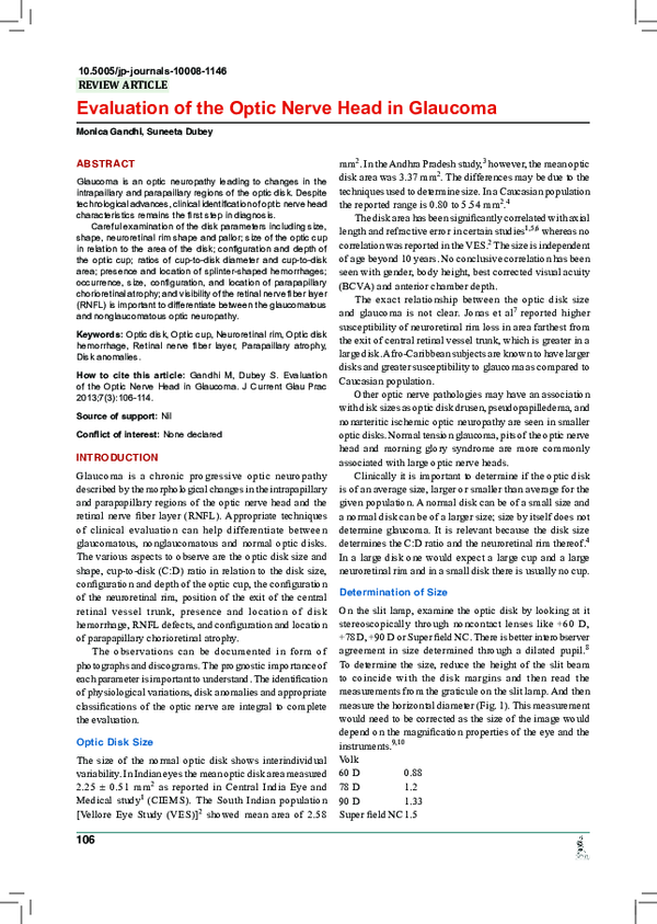 (PDF) Evaluation of the Optic Nerve Head in Glaucoma
