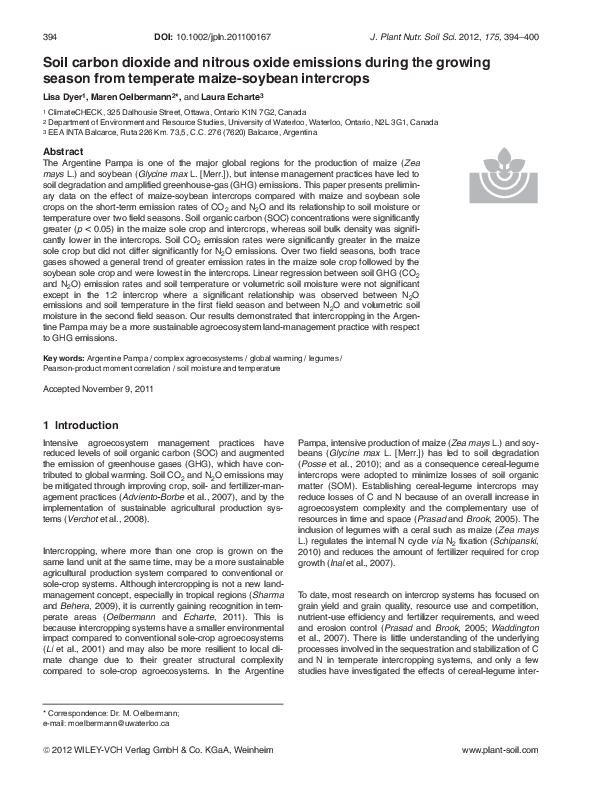 (PDF) Soil carbon dioxide and nitrous oxide emissions during the ...