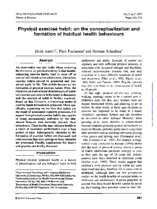 (PDF) Physical exercise habit: on the conceptualization and formation ...