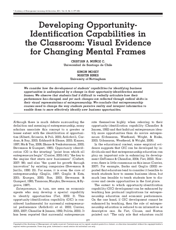 (PDF) Developing OpportunityIdentification Capabilities in the