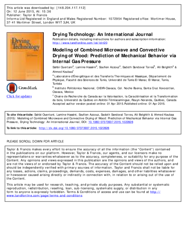 (PDF) Modeling of Combined Microwave and Convective Drying of Wood ...