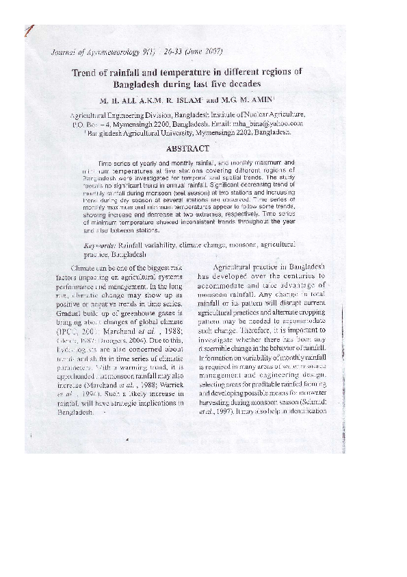 (PDF) Trend of rainfall and temperature in different regions of ...