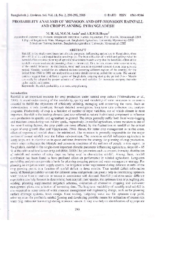 (PDF) Probability analysis of monsoon and off-monsoon rainfall and crop ...
