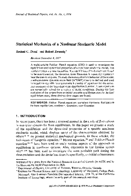 (PDF) Statistical mechanics of a nonlinear stochastic model