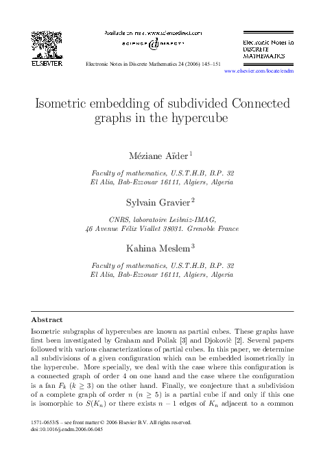 (PDF) Isometric embedding of subdivided Connected graphs in the hypercube