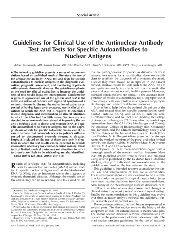 (PDF) Guidelines for clinical use of the antinuclear antibody test and ...