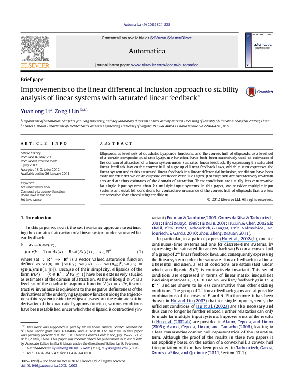 (PDF) Improvements to the linear differential inclusion approach to ...