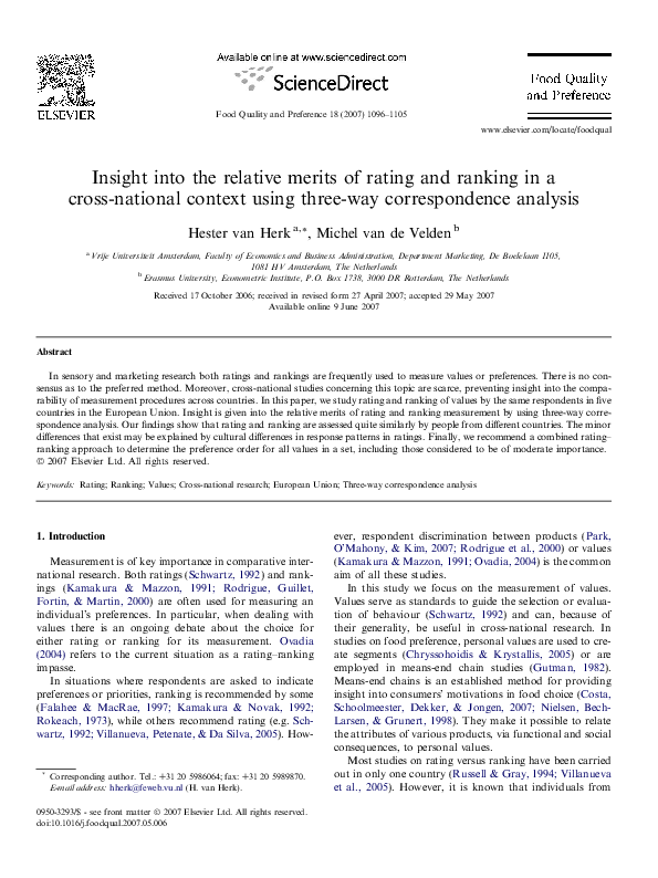 (PDF) Insight into the relative merits of rating and ranking in a cross ...
