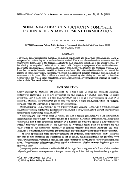 (PDF) Non-linear heat conduction in composite bodies: A boundary ...