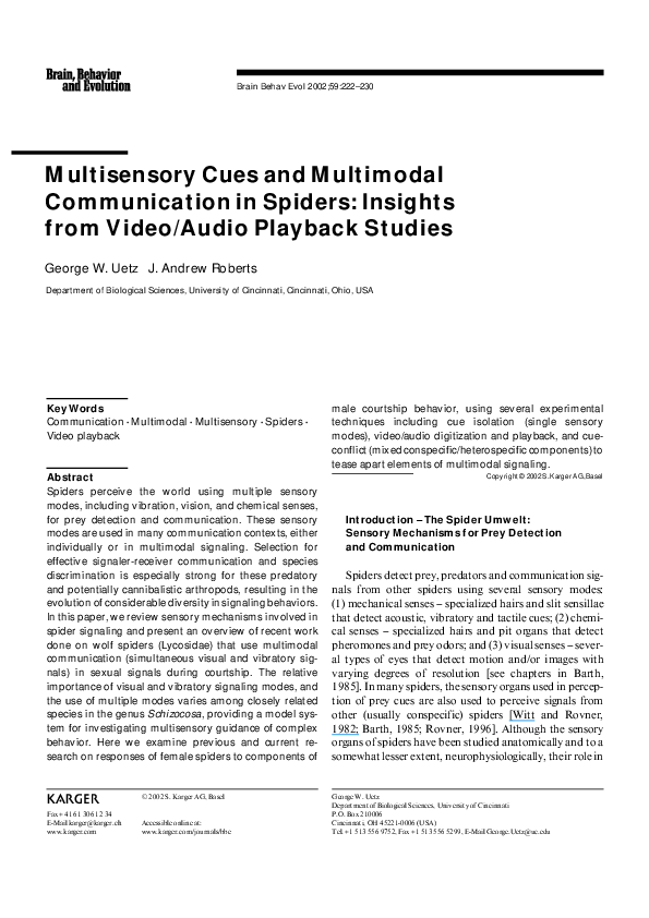 (PDF) Multisensory Cues and Multimodal Communication in Spiders ...