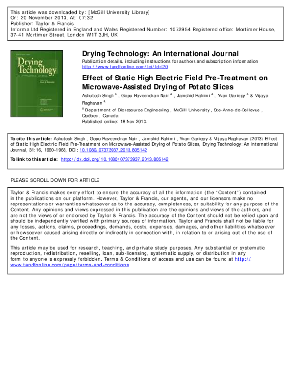 (PDF) Effect of Static High Electric Field Pre-Treatment on Microwave ...