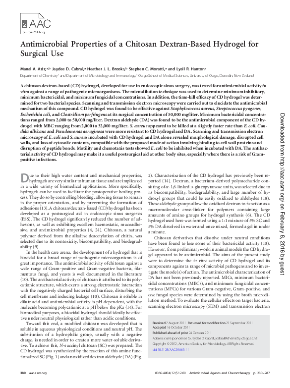 (PDF) Antimicrobial Properties of a Chitosan Dextran-Based Hydrogel for ...