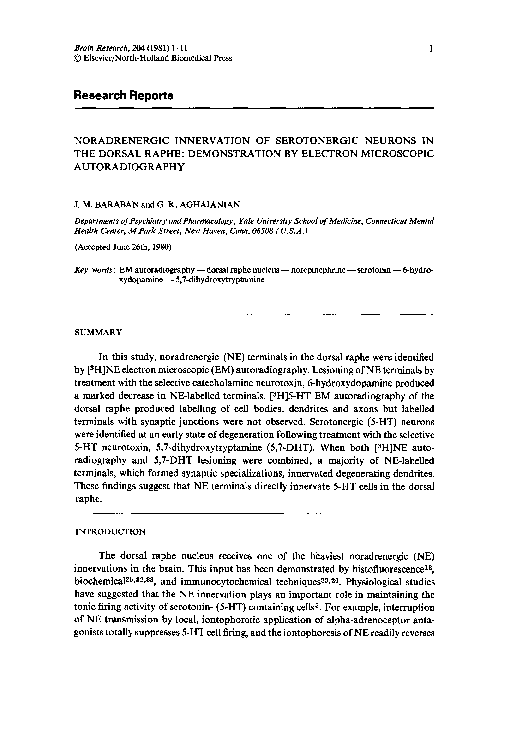 (PDF) Noradrenergic innervation of serotonergic neurons in the dorsal