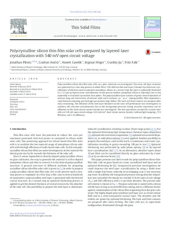 (PDF) Polycrystalline silicon thin-film solar cells prepared by layered ...