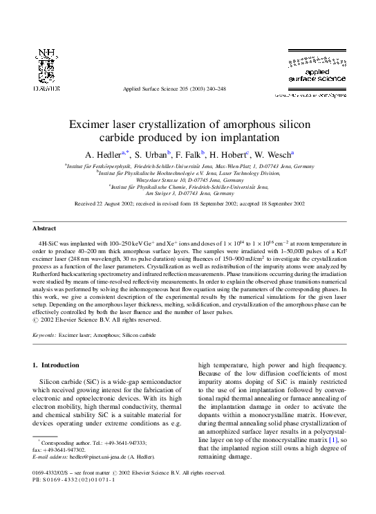(PDF) Excimer laser crystallization of amorphous silicon carbide ...