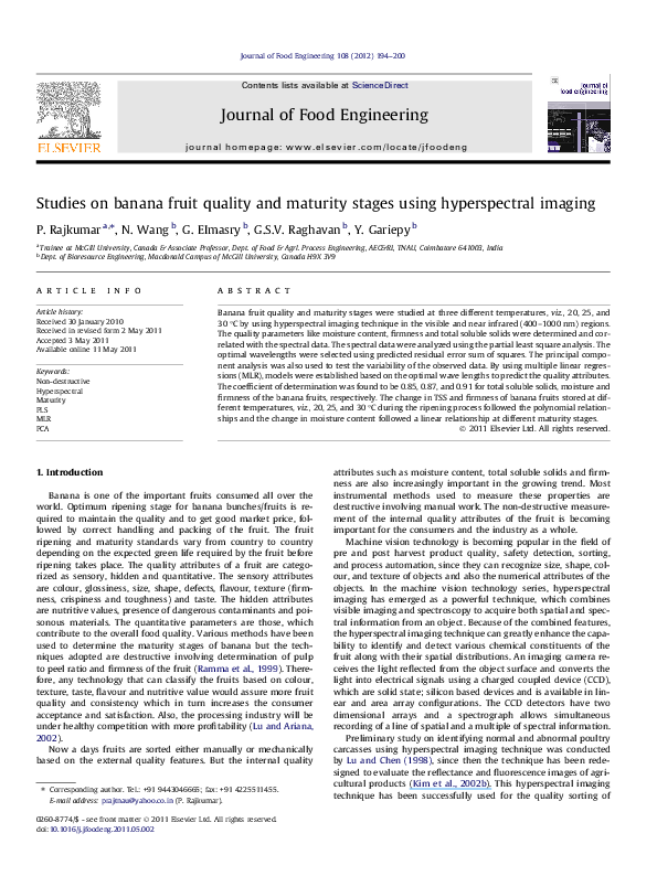 (PDF) Studies on banana fruit quality and maturity stages using ...
