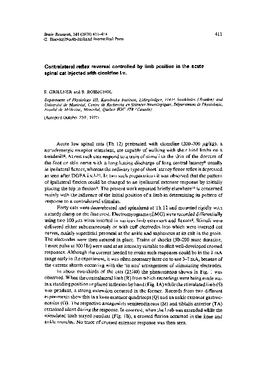 (PDF) Contralateral reflex reversal controlled by limb position in the ...