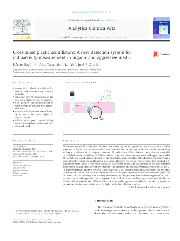 (PDF) Crosslinked plastic scintillators a new detection system for