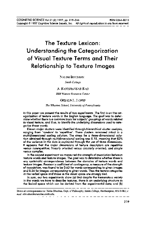 (PDF) The Texture Lexicon: Understanding the Categorization of Visual ...