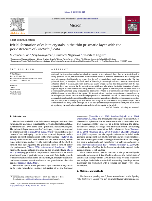 (PDF) Initial formation of calcite crystals in the thin prismatic layer ...