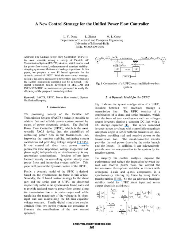 (PDF) A new control strategy for the unified power flow controller