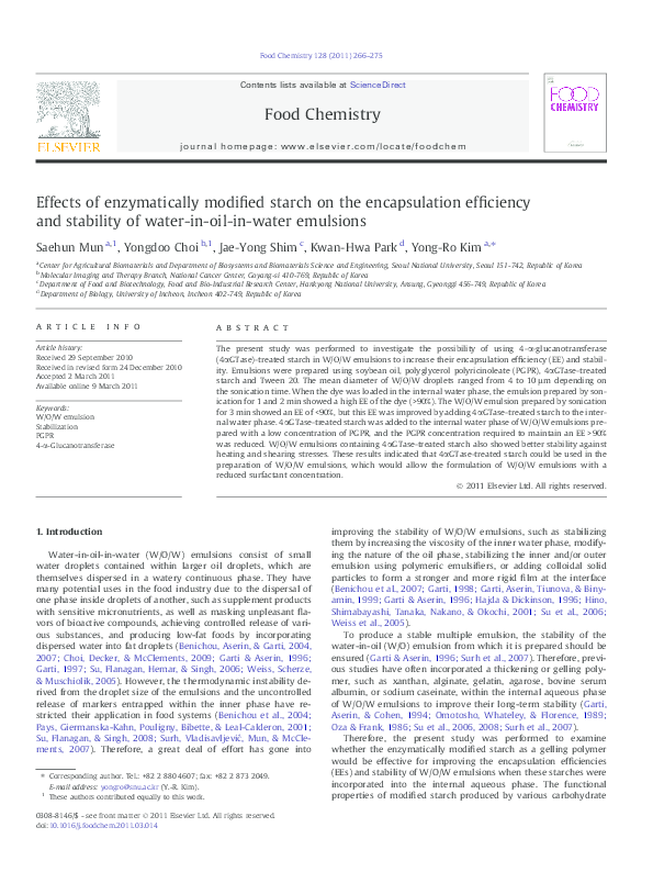 (PDF) Effects of enzymatically modified starch on the encapsulation ...