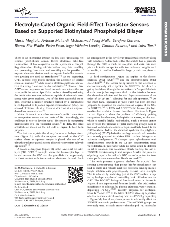 (PDF) Electrolyte-Gated Organic Field-Effect Transistor for Selective ...