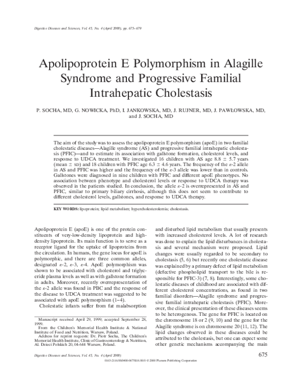(PDF) Apolipoprotein E polymorphism in alagille syndrome and ...