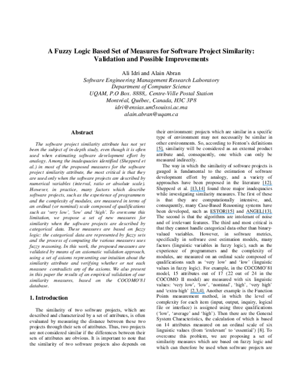 (PDF) A fuzzy logic based set of measures for software project ...