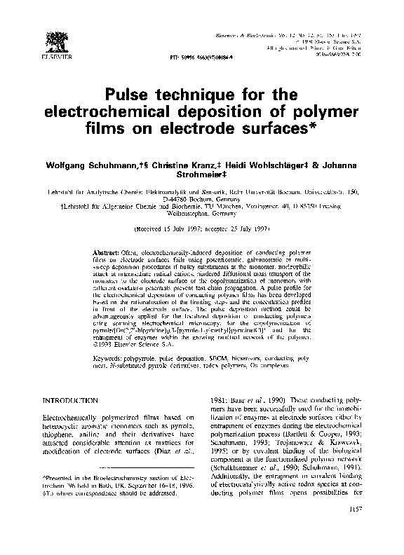 (PDF) Pulse technique for the electrochemical deposition of polymer ...