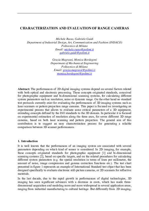 (PDF) Characterization and Evaluation of Range Cameras