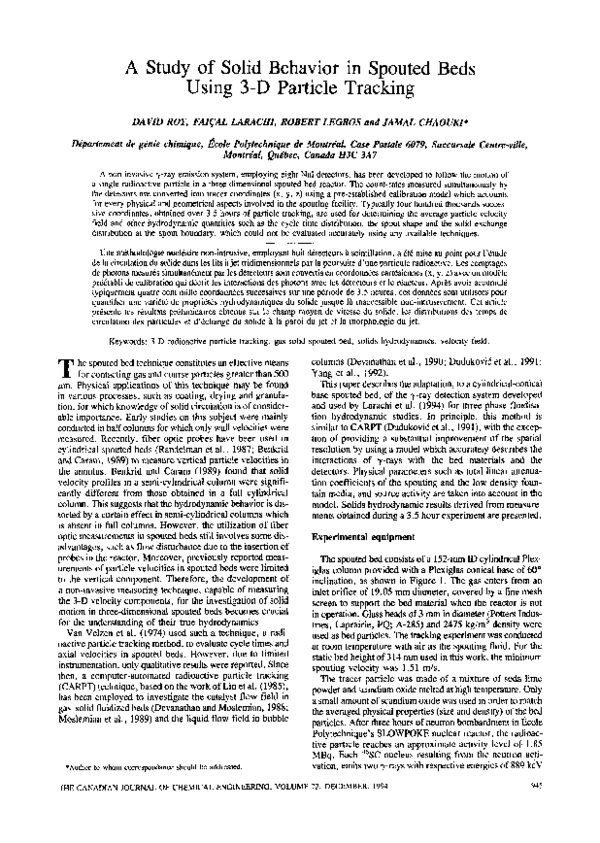 (PDF) A study of solid behavior in spouted beds using 3-D particle tracking